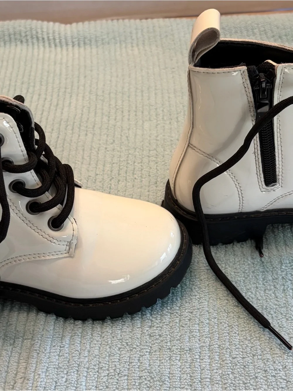 Kids White Lace-Up Ankle Boots with Black Laces